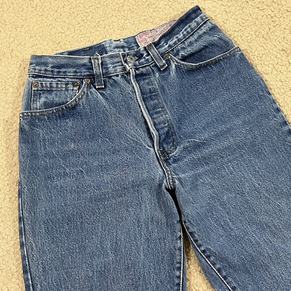 Vintage 80's Levis 26501 High Rise Button Fly Denim Jeans Cropped Size 26x26 - Picture 3 of 12